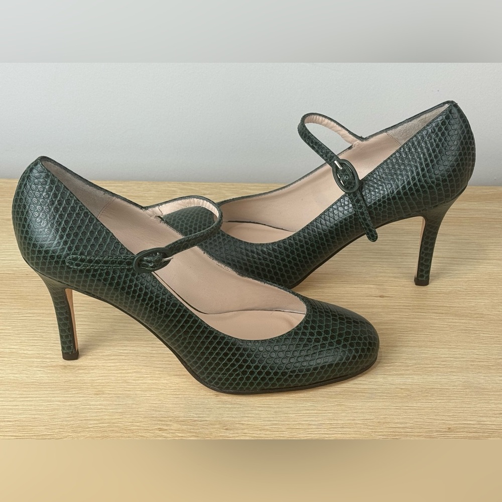 Vintage Daniele Ancarani Green Snake Embossed Heels Strap Buckle 38.5 Women's 8 - Picture 13 of 13